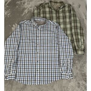 Lot of 2 Eddie Bauer Classic Button Down Shirt Mens Large L Blue Green Plaid